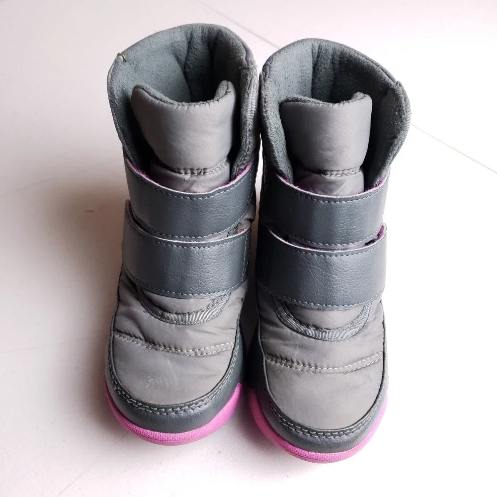 Sorel Kids Size 10 Waterproof Snow Boots Gray Pink Insulated Winter Gorpcore